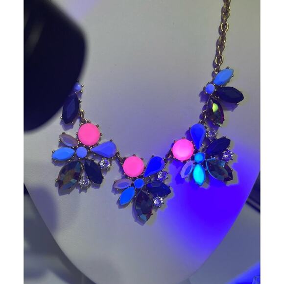 J. Crew Asymmetrical Vibrant Multicolor AB Glowing Rhinestone statement Necklace - Picture 12 of 12